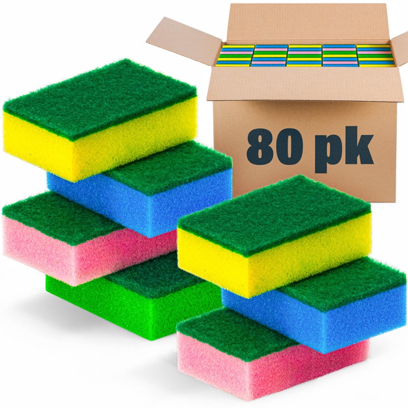 DecorRack ديكور راك 80 إسفنجة مطبخ، إسفنجات صحون ثقيلة، تنظيف منزلي، حمام، غسيل سيارات - عبوة كبيرة، متعددة الألوان (عبوة من 80)  - Image 2